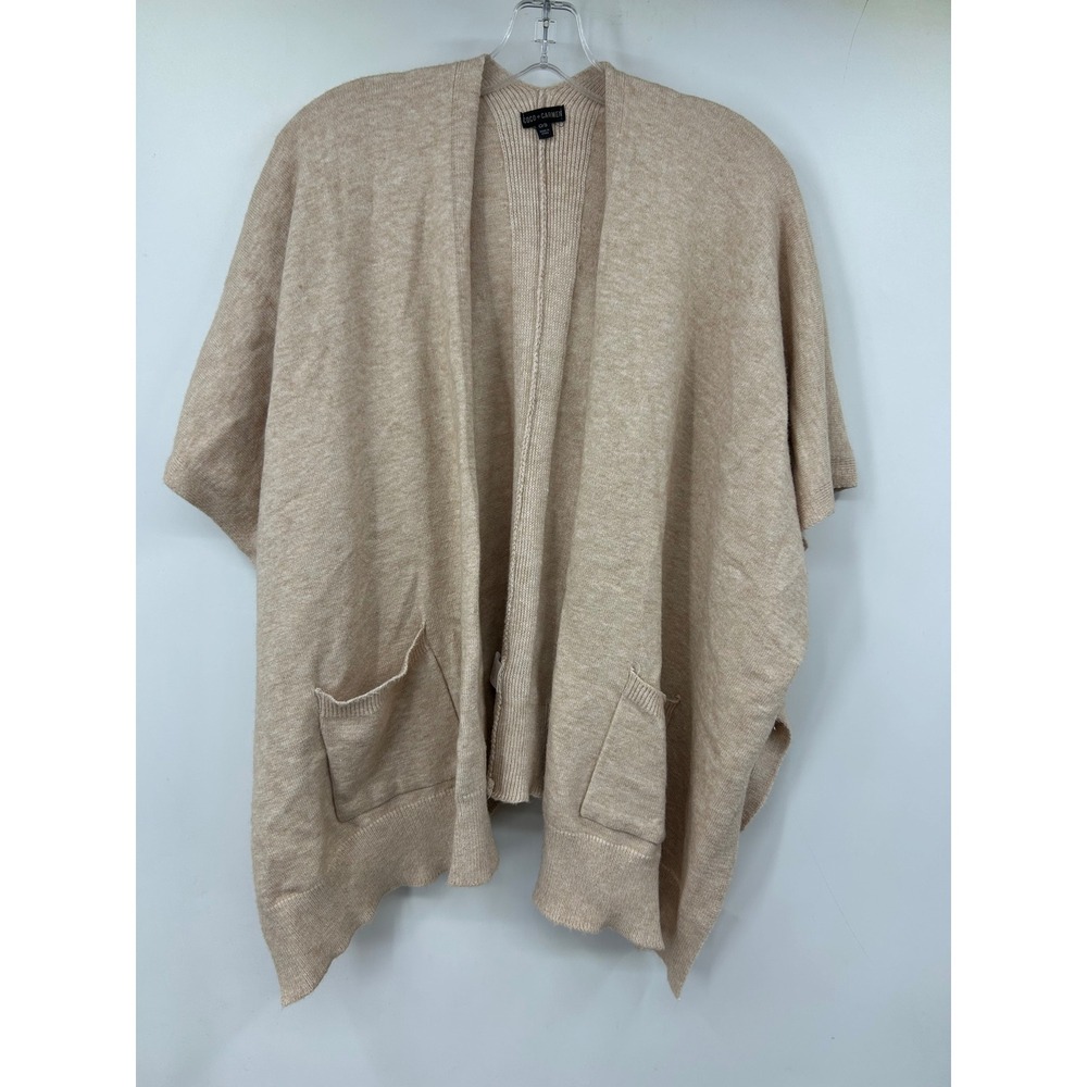 Coco + Carmen Beige Oatmeal Open Front Knit Poncho Cardigan Wrap OS